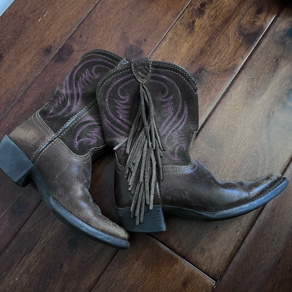 Ariat Pink and Brown Fringe Boots